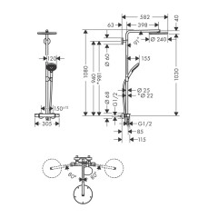 Душевая колонна Hansgrohe Raindance Select S Showerpipe 240 1jet PowderRain, с термостатом, белый матовый