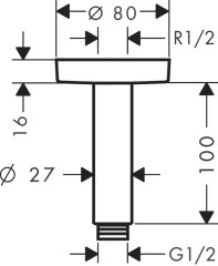 Держатель верхнего душа Hansgrohe потолочный, 100 мм. хром (27393000)