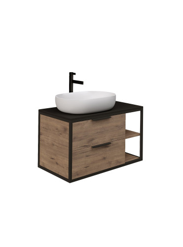 Тумба подвесная Grossman ЛОФТ-90 см с 2-я ящ. веллингтон/металл черный (ум. GR-3015/GR-3016/GR-3031)