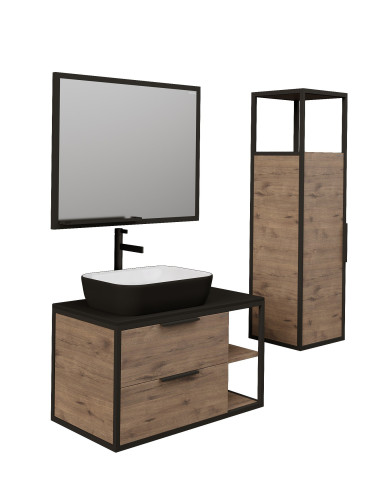 Тумба подвесная Grossman ЛОФТ-90 см с 2-я ящ. веллингтон/металл черный (ум. GR-3015/GR-3016/GR-3031)