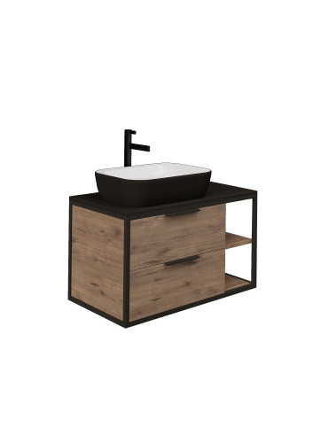 Тумба подвесная Grossman ЛОФТ-90 см с 2-я ящ. веллингтон/металл черный (ум. GR-3015/GR-3016/GR-3031)