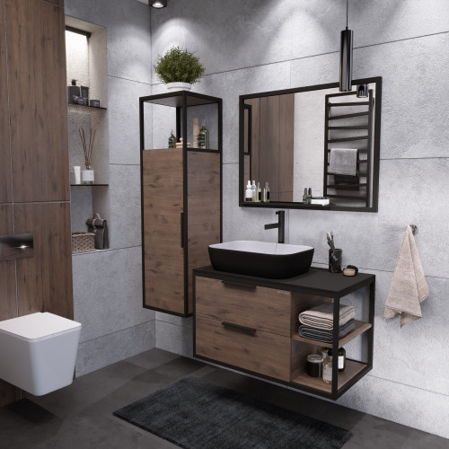 Тумба подвесная Grossman ЛОФТ-90 см с 2-я ящ. веллингтон/металл черный (ум. GR-3015/GR-3016/GR-3031)