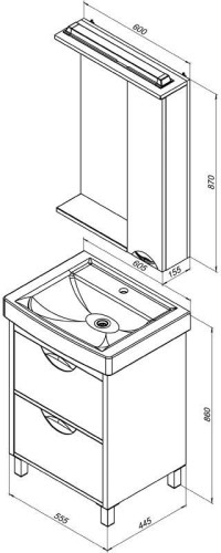 Мебель для ванной Aquanet Гретта 60 New светлый дуб (2 ящика)