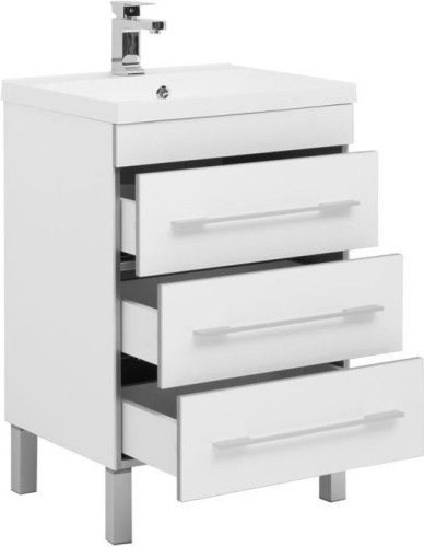 Тумба с раковиной Aquanet Верона NEW 58 белый (напольная 3 ящика)