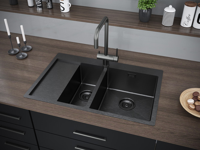 Мойка нерж. сталь Paulmark AISI304 UNION, PM537851-GMR, вороненая сталь, правая, 780х510мм, Paulmark