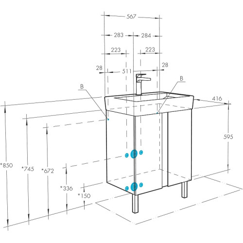 Тумба под раковину AQUATON Кантри 60 напольная, дуб верона (1A257401AHB20)