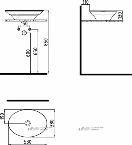 Раковина Bien Dune на столешницу 530х380х130
