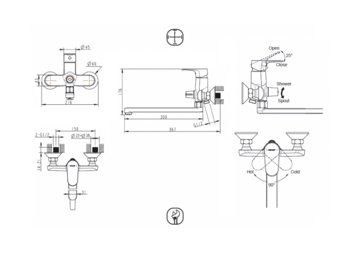 Смеситель для ванны Bravat Alfa универсальный, хром (F6120178CP-01L)