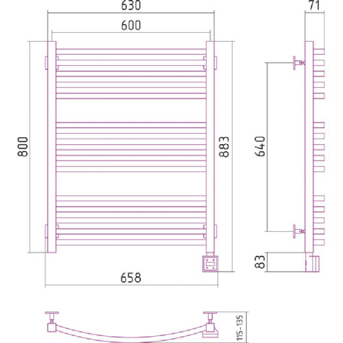 Электрический полотенцесушитель Сунержа Аркус 800x600 скрытое подключение