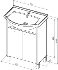 Тумба с раковиной Aquanet Донна 60 белый дуб/белый (2 дверцы)