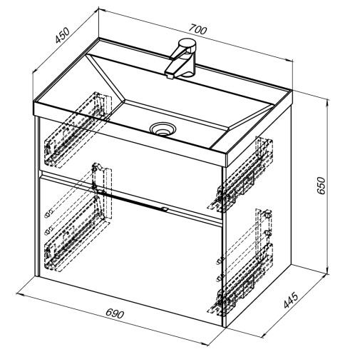 Тумба под раковину Aquanet Латина 70 белый (2 ящика)
