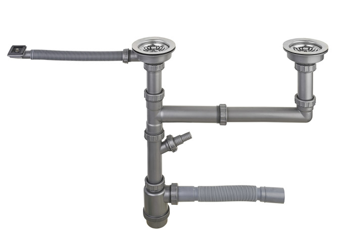 Выпуск большой двойной с переливом в комплекте с сифоном и гофросифоном S801