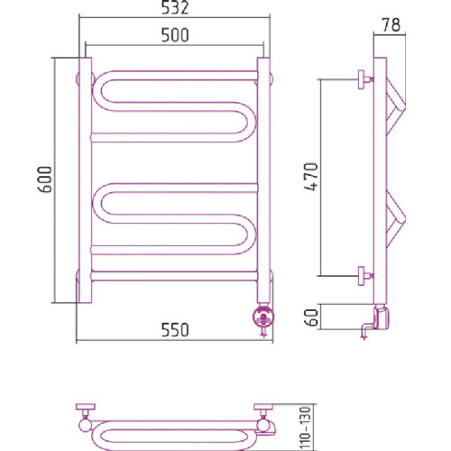 Электрический полотенцесушитель Сунержа Элегия 600х500