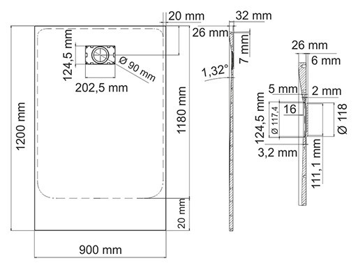 Душевой поддон из стеклопластика WasserKRAFT Main 90x120 41T07