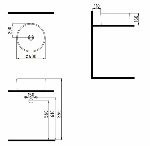 Раковина Bien HARMONY на столешницу круглая диаметр 400 высота 160