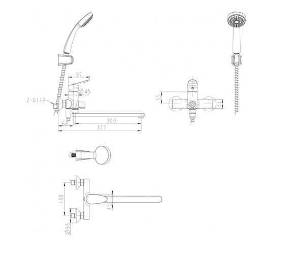 Смеситель для ванны и душа Bravat DROP с длинным изливом и душевой лейкой, хром (F64898C-LB)