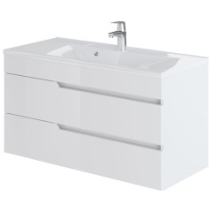 Комплект тумба подвесная Итана Александра 100 (990х444х551) с раковиной Milen 100, белый глянец (743283)