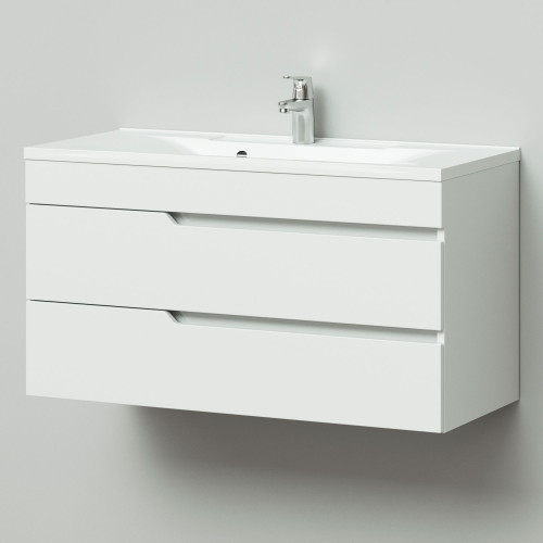 Комплект тумба подвесная Итана Александра 100 (990х444х551) с раковиной Milen 100, белый глянец (743283)