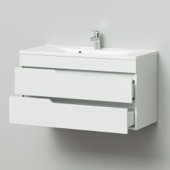 Комплект тумба подвесная Итана Александра 100 (990х444х551) с раковиной Milen 100, белый глянец (743283)