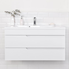 Комплект тумба подвесная Итана Александра 100 (990х444х551) с раковиной Milen 100, белый глянец (743283)