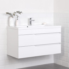 Комплект тумба подвесная Итана Александра 100 (990х444х551) с раковиной Milen 100, белый глянец (743283)