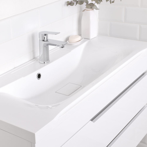 Комплект тумба подвесная Итана Александра 100 (990х444х551) с раковиной Milen 100, белый глянец (743283)