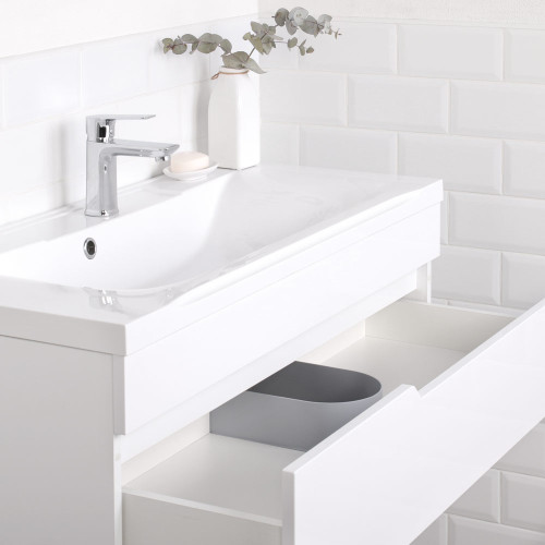 Комплект тумба подвесная Итана Александра 100 (990х444х551) с раковиной Milen 100, белый глянец (743283)