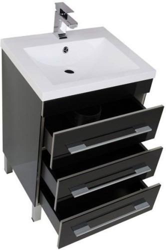 Тумба с раковиной Aquanet Верона NEW 58 черный (напольная 3 ящика)