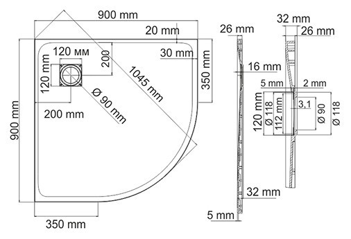 Душевой поддон из стеклопластика WasserKRAFT Main 90x90 41T01