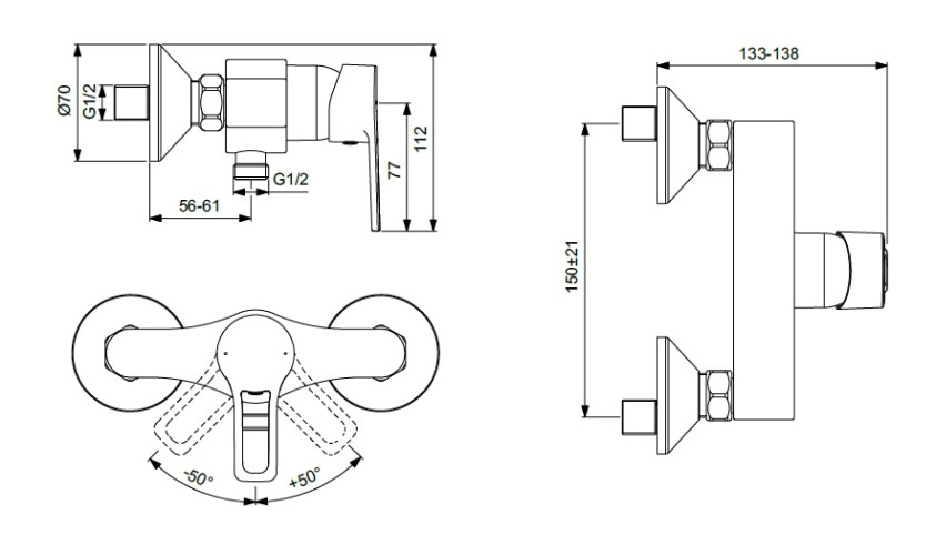 BA398AA VIDIMA HYPE Настенный смеситель для душа, керамический картридж 35 мм, функция HWTC, без функции CLICK