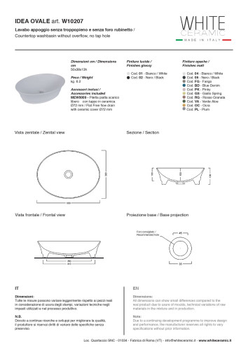 White Ceramic Idea, накладная овальная раковина 50x38x13h см, цвет черный матовый