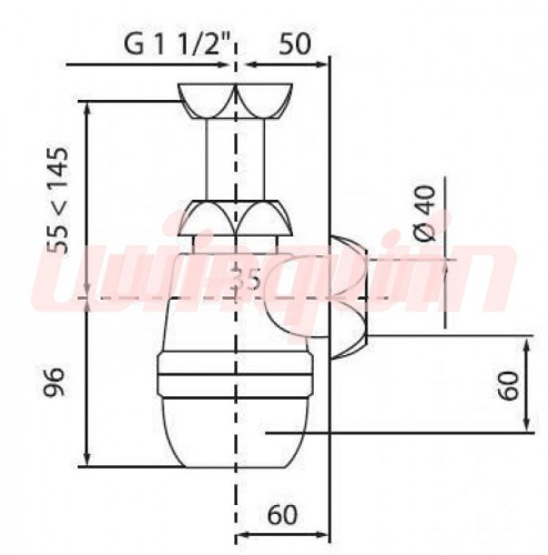 Сифон для раковины Wirquin"МИНОР" с выпуском и с отводом для стиральной машины (30718032)