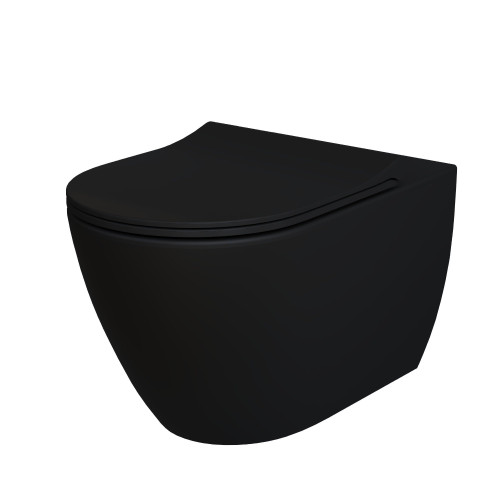 Унитаз Queen 113T20201R (570*360*400) ЧЁРНЫЙ МАТОВЫЙ подвесной БЕЗОБОДКОВЫЙ с тонкой крышкой