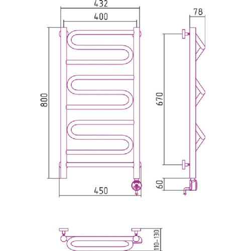 Электрический полотенцесушитель Сунержа Элегия 800х400