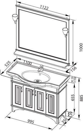 Мебель для ванной Aquanet Валенса 110 черный краколет/золото