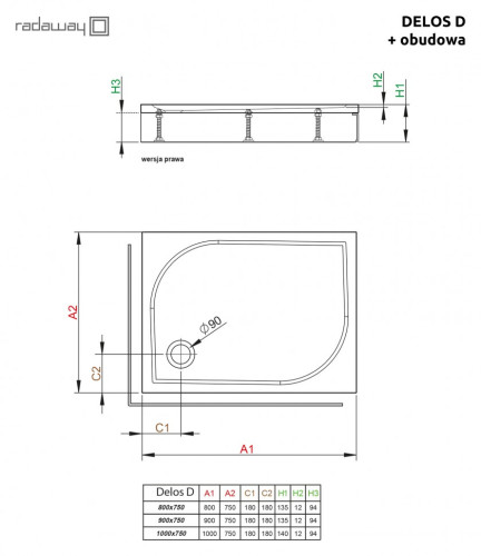 Акриловый поддон для душа Radaway Delos D 80x75x13,5