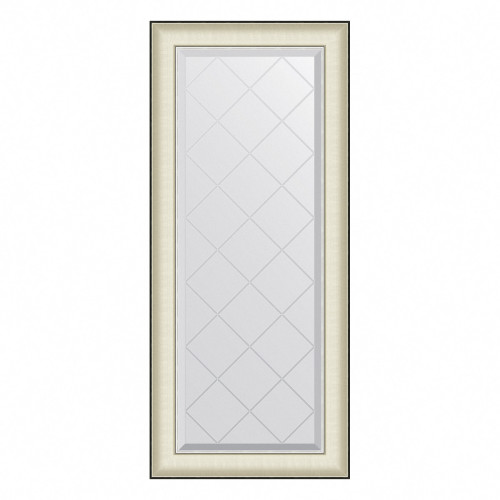 Зеркало настенное с гравировкой EVOFORM в багетной раме белая кожа с хромом, 54х124 см, BY 4566