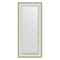 Зеркало настенное с гравировкой EVOFORM в багетной раме белая кожа с хромом, 54х124 см, BY 4566