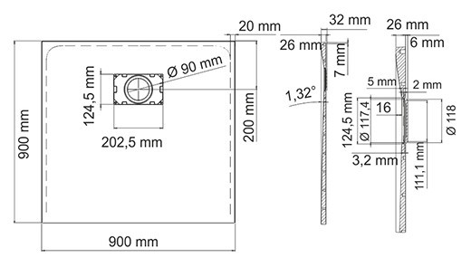 Душевой поддон из стеклопластика WasserKRAFT Main 90x90 41T03