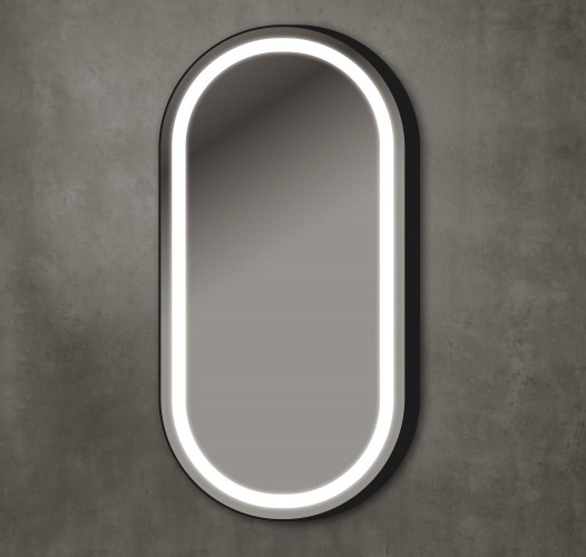 Xpertials OLEK CAPSUL, овальное зеркало 45х90 см с LED подсветкой: датчик вкл/выкл подсветки с диммером, профиль черный матовый