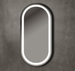Xpertials OLEK CAPSUL, овальное зеркало 45х90 см с LED подсветкой: датчик вкл/выкл подсветки с диммером, профиль черный матовый
