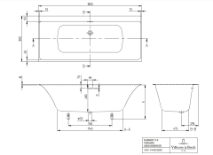 Ванна квариловая Villeroy&amp;Boch Subway 3.0 UBQ180SBW2DV-01, 180х80 белая с ножками и сливом-переливом