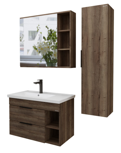 Шкаф-Зеркало Grossman ФОРТА-80 см универсал. темный дуб