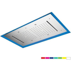 Daniel, прямоугольная потолочная душевая головка 70х47 см с 7 цветной LED подсветкой и 3 режимами: дождь, 2 каскадные струи и распыление (4 выхода), ц