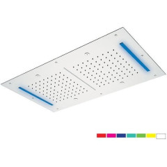 Daniel, прямоугольная потолочная душевая головка 70х47 см с 7 цветной LED подсветкой и 3 режимами: дождь, 2 каскадные струи и распыление (4 выхода), ц