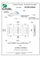Daniel, прямоугольная потолочная душевая головка 70х47 см с 7 цветной LED подсветкой и 3 режимами: дождь, 2 каскадные струи и распыление (4 выхода), ц