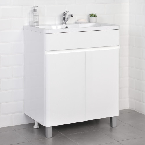 Комплект тумба напольная Итана Roberto 70 (700х453х850) с раковиной Adel 70, белый глянец (315239)