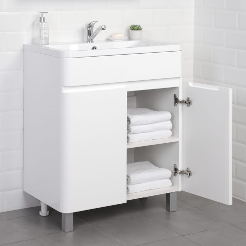 Комплект тумба напольная Итана Roberto 70 (700х453х850) с раковиной Adel 70, белый глянец (315239)