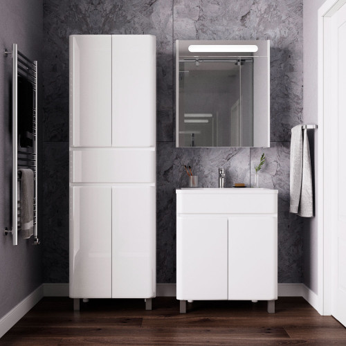 Комплект тумба напольная Итана Roberto 70 (700х453х850) с раковиной Adel 70, белый глянец (315239)