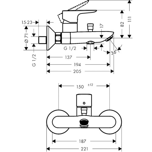 Смеситель Hansgrohe Talis E 71740140 для ванны с душем однорычажный, черный хром
